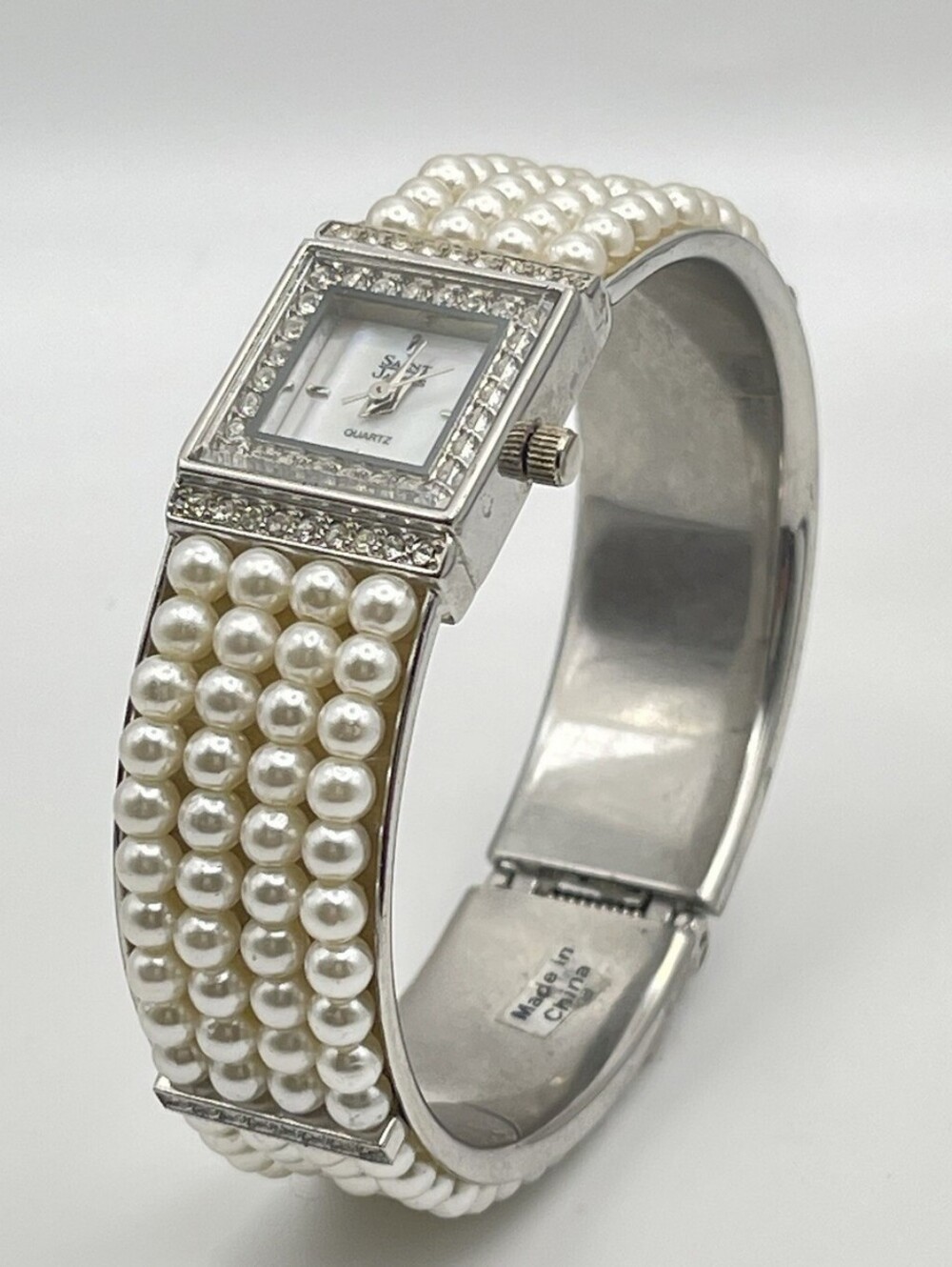 Saint James Mother of Pearl Pearl Bracelet Watch Crystal Rhinestone CC